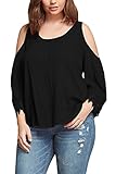 Dokotoo Womens Plus Size Gauze Crochet Trim Cold Shoulder Top Blouse