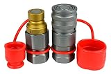 TEMCo 3/4" Female SAE Thread 1/2" Body Pair Hydraulic Coupler ISO 16028 Flat Face Quick Connect Skid Steer Bobcat Also Upgrades ENERPAC Compatible Couplers - HF0009 (HF0007 + HF0008)