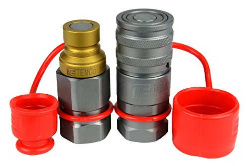 TEMCo 3/4" Female SAE Thread 1/2" Body Pair Hydraulic Coupler ISO 16028 Flat Face Quick Connect Skid Steer Bobcat Also Upgrades ENERPAC Compatible Couplers - HF0009 (HF0007 + HF0008)