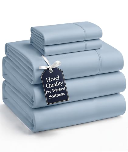 Casa Platino Split King Sheets for Adjustable Bed – 4 Piece Set Includes Flat Sheet, Fitted Sheet and 2 Pillowcases – Ultra Soft & Breathable Microfiber Split King Size Sheet Set – French Blue