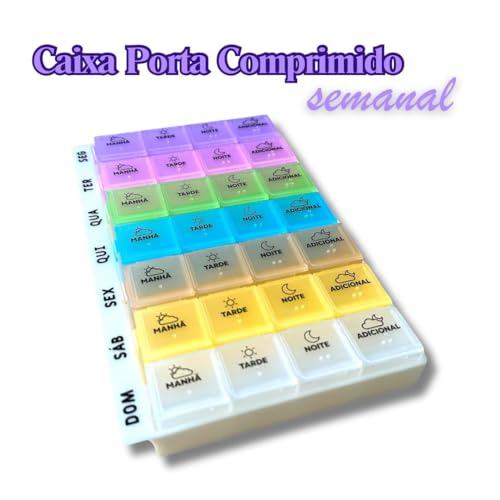 MBB Shop - Caixa Organizador Porta Comprimido Remédio Vitaminas Semanal 2 x Por Dia Manhã e Noite - 28 Compartimentos - Premium (Multicolorido)