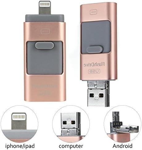 OTG USB Flash Drive 64GB (Rose Gold) For Android Cell Phone, iPhone, Computer, Memory Stick External Storage