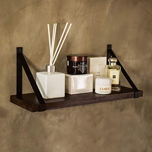 Labcosi Dark Brown Floating Shelves, 2Pack Farmhouse Wooden Wall Decor