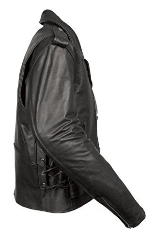 MEN'S MOTORCYCLE MC POLICE STYLE LEATHER JACKET WITH SIDE LACES COW LEATHER (4XL Regular)