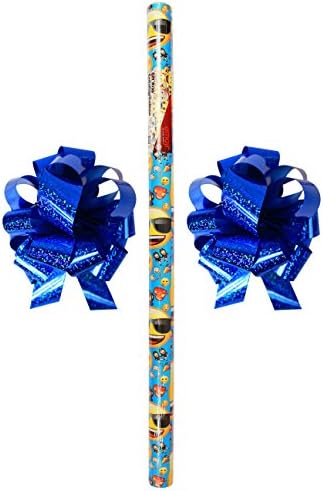Emoji Wrapping Paper with Blue Bow