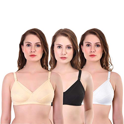 Women's Maternity Wire Free Nursing Breast Feeding Bra Multi-Color Combo Pack of 3
