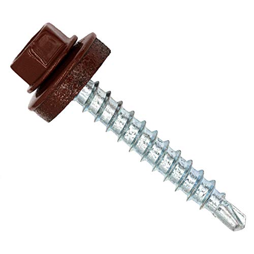 Bohrschrauben/Blechschrauben RAL8012, Ø 4,8x80 mit 14mm Dichtscheibe, 100Stk