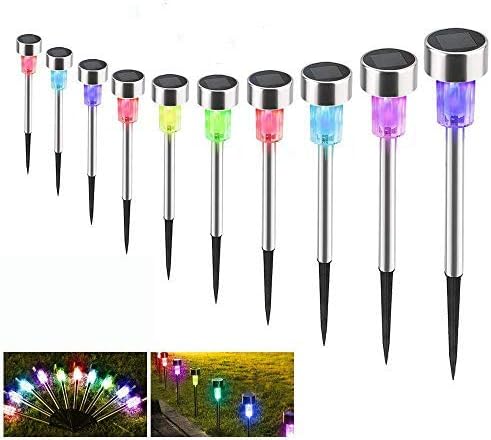 Solar Lights Outdoor Colour Changing Waterproof 10 Pack Walkway Pathway Solar Lights Garden Colour Changing Solar Powered (10-Pack Colorful Solar Light)