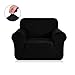 CHUN YI Stretch Chair Sofa Slipcover 1 Piece Couch Cover, 1 Seater Settee Coat Soft with Elastic Bottom, Checks Spandex Jacquard Fabric,Small,Black