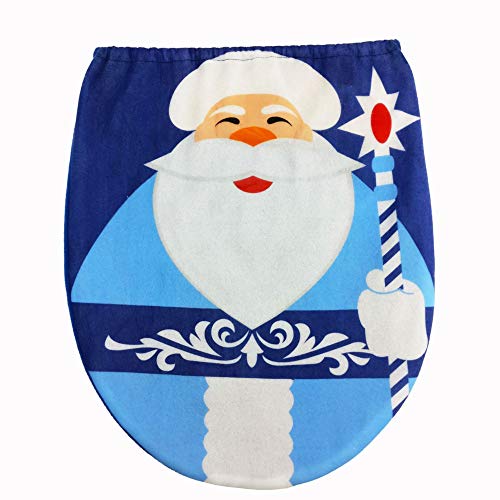 Nesee Christmas Toilet Seat Cover Set, Toilet Seat Cover and Rug Set with Tank Lid Cover, Floor Rug Mat and Tissue Box Cover for Christmas Bathroom Decoration