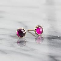 Gold Stud Earrings Ruby Stone Gold Studs 4mm