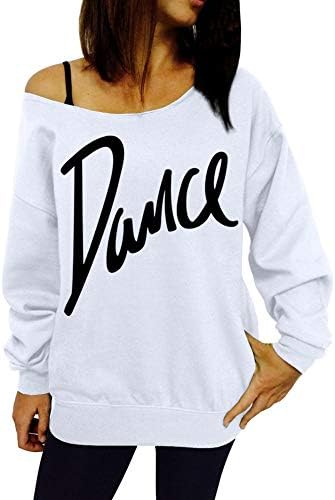 Woman Tops Jaminy Women Loose Slash Neck Sweatshirt Ladies Casual Letter Dance Pullovers Tops