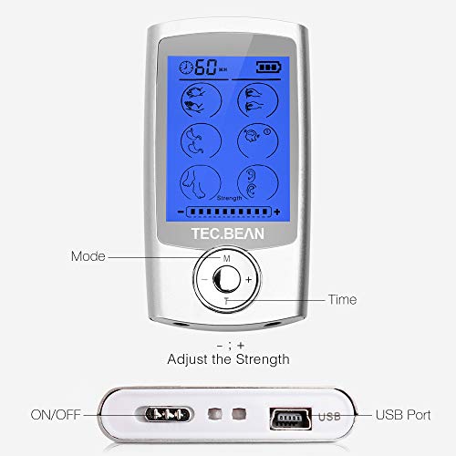 TENS Unit Muscle Stimulator with 8 Electrode Pads, TEC.BEAN 16 Modes