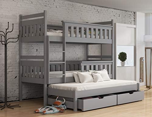 Modern Kids Children Wooden Solid Pine Bunk Bed KORS With Storage Drawers in GREY sold by Arthauss (Ladder on the left)