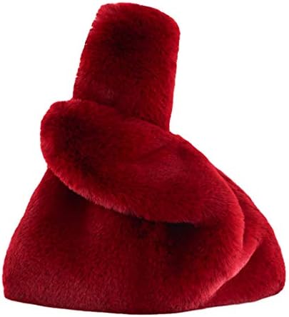 Marchome Faux Rabbit Fur Pull Through Strap Wrist Handbag Purse for Women