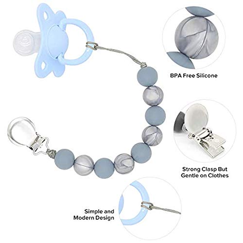 Pacifier Clips, Pack of 4 Hand-Made Braided Pacifier Leash for Boys& Girls, Flexible Baby Teething Ring Holders for All Pacifiers, Teether Toys, Soothie (2 Pack(Dark Gray+ Navy Blue))