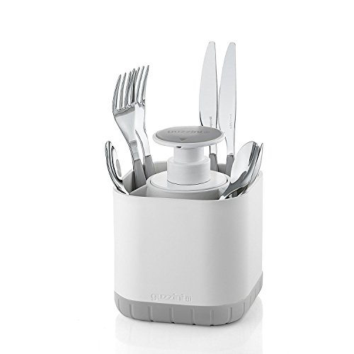 Guzzini My Kitchen Silverware Drainer Caddy with Removable Soap Dispenser, 7-Inches, 9-3/4-Ounces, Matte Grey