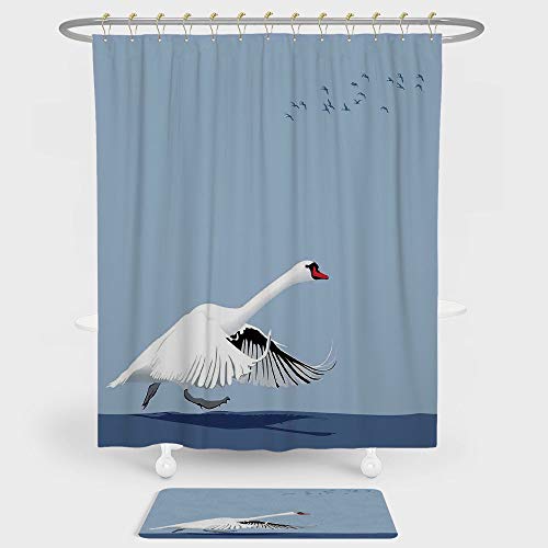 Iprint Birds Shower Curtain And Floor Mat Combination Set Swan