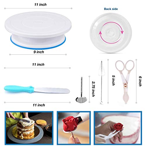Cake Decorating Supplies For Beginners | Cake Decorating Kit Baking Supplies Set | Rotating Cake Turntable Stand | Icing Piping Tips & Bags | Smoother & Spatulas, Frosting & Pastry Tools.