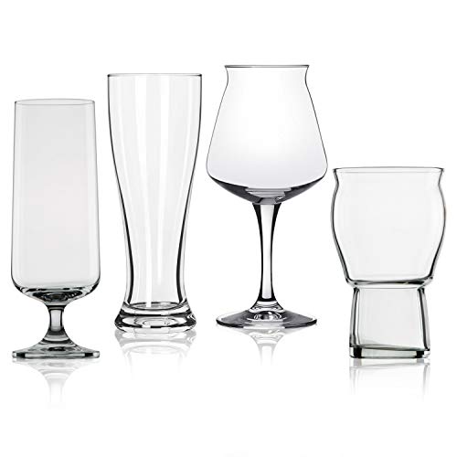 Set of 4 Nucleated Beer Glasses for Better Head Retention, Aroma and Flavor - 4 Unique Craft Beer Glass for Beer Drinking Enhancement - Beer Glass Gift Idea for Men