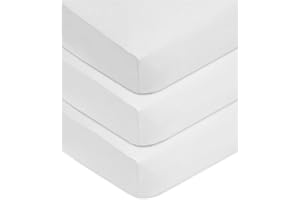 American Baby Company 3 Pack 100% Natural Cotton Fitted Crib Sheets 52" x 28" - Soft, Breathable, Hypoallergenic & Gentle Toddler Bed Sheets, White, Neutral for Boys & Girls