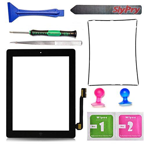 Prokit-Adhesive-Black-Ipad-3-Digitizer-Touch-Screen-Front-Glass-Assembly-Includes-Home-Button-Camera-Holder-Frame-Bezel-Preinstalled-Adhesive-Cleaning-Kit-with-Slypry-Premium-Tool-Kit