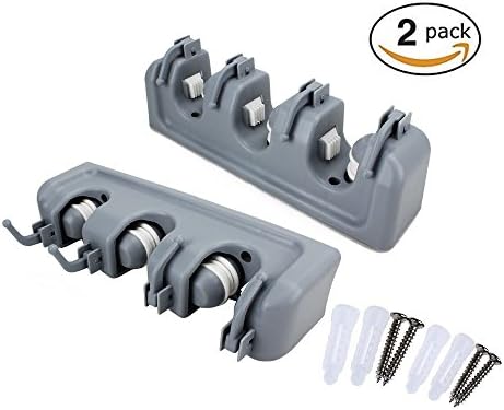 SunCaptor Mop and Broom Holder, Wall Mounted Organizer-Mop and broom Storage Tool Rack, Space Storage Rack for Kitchen Garden and Garage,Laundry Offices (3 Ball Slots and 4 Hanging Hooks (2 packs))