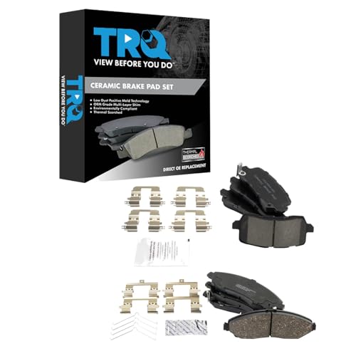 TRQ Front and Rear Brake Pad Set Ceramic Hardware Compatible with 2017-2020 Acura MDX Image