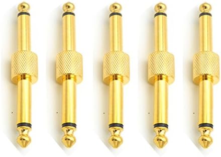 5 Pack 1/4 Inch 6.35mm Guitar Effect Pedal Coupler Connector Straight Type Guitar Pedal Board Accessory Perfect for Pedals,Cleaning up Your Pedal Board, Golden
