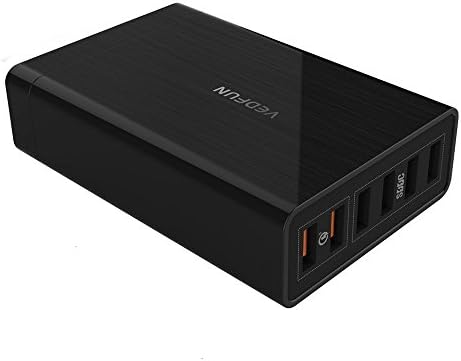 VEDFUN Dual Quick Charge 3.0 D620 60W 6-Port Multi Port Desktop Charging Station, Fast USB Charger for iPhone iPad and Andriod Smartphones