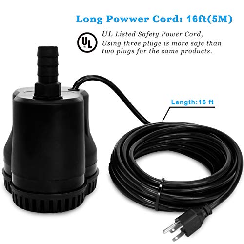 PULACO Swimming Pool Cover Pump (600 GPH 40W), Automatic Shut Off Function Above Ground Pool Drain Pump with 16 ft Power Cord and 16 Foot Tubing