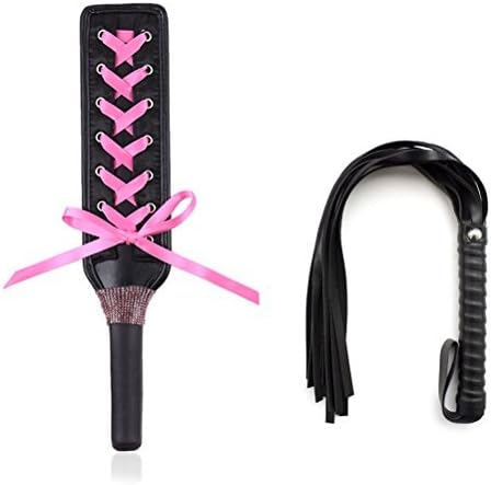 waterlan HENS Night Party Spanking Paddle Horse Crop with Satin Ribbon Bow and Leather Whip Stage Shows Cosplay Fancy Dress Up Accessory