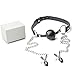Black Leather Choker Collar With Open Mouth Ring Nip ple Clamps Clip (Black+White)