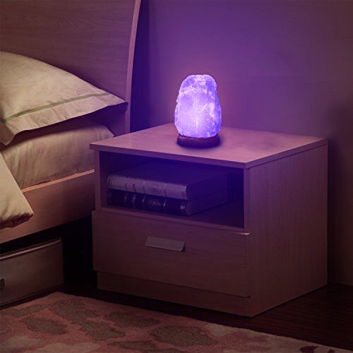 HOCINA Natural Himalayan Rock Salt Mini Lamp Multi Color Change with Wood Base, USB Powered & LED (Bulbs Included) For Baby Room 1.8lbs 4 inch
