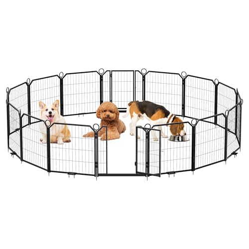 Dog Playpen 24 Inch 16 Panels, Large Exercise Puppy Pen with Lockable Door, Hea…