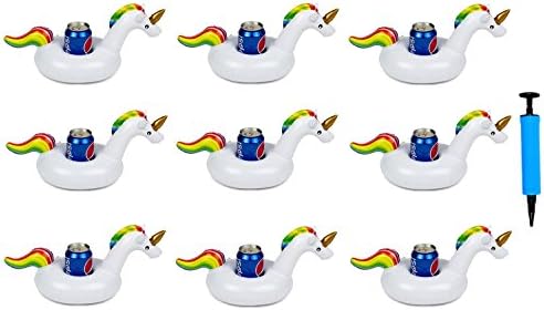 Yourss 9 pcs Unicorn Drink Pool Float, Unicorn Inflatable Drink Coasters Holder Floating Can Coke Cup Stand Station Pool Swim Floats with Mini Air Pump for Water Fun Kids Bath, Pool Beach Parties