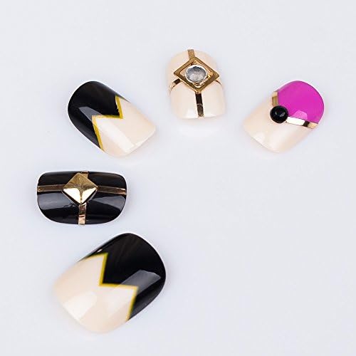 KeeNail Nail Art Pre-design Acrylic Fake French Nails Short Crux White and Black 24 Piece Set