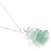 Aimee Tresor Beautiful Recycled Sea Glass Pebble Stacked Pendant Necklace on 18 Inch Sterling Silver Chain