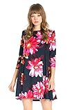 Junky Closet Women's 3/4 Sleeve Long Sleeve Print Side Pocket A-Line Tunic Dress