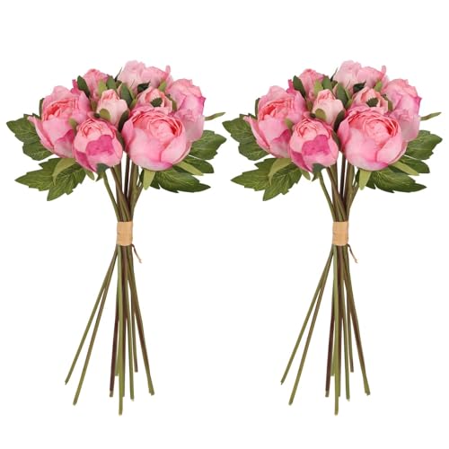 muafho Pink Peonies Artificial Flowers 2 Bouquets