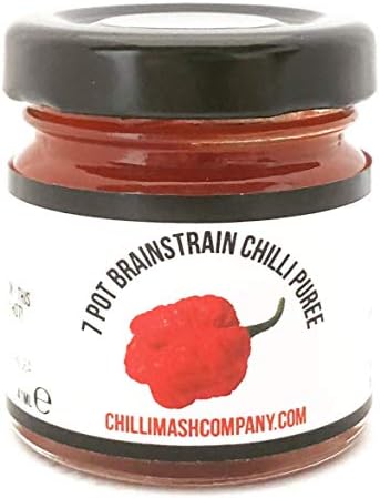 7 Pot Brainstrain Chilli Puree - 1.4m Shu - UK Made - Natural Ingredients only - Extremely Spicy Cooking Paste - Super hot chilli puree - World's fourth hottest chilli