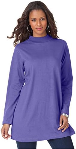 Roamans Plus Size Mock Neck A-Line Tunic (Misty Violet,1X)
