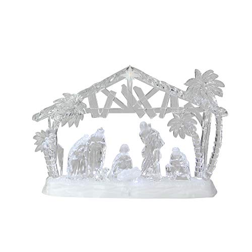 Roman 14.5" ICY Crystal LED Lighted Holy Family in Manger Christmas Nativity Figure