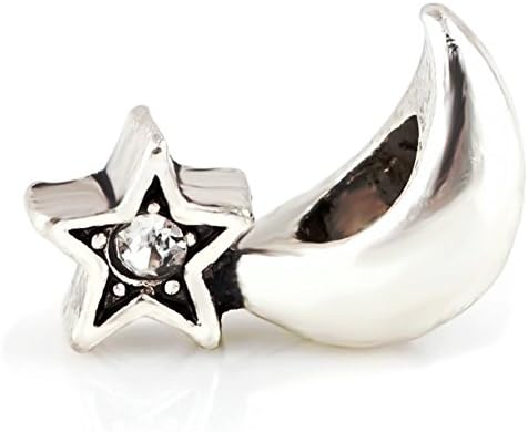 Sterling Silver plated Star Moon Charm Fit Pandora Chamilia Charm Bracelet (Moon and Star)