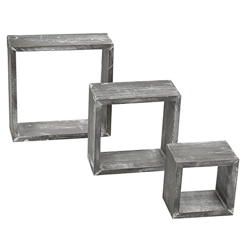 MyGift Barnwood Gray Wall Mounted Wood Square Cube Shelf/Floating Cubby