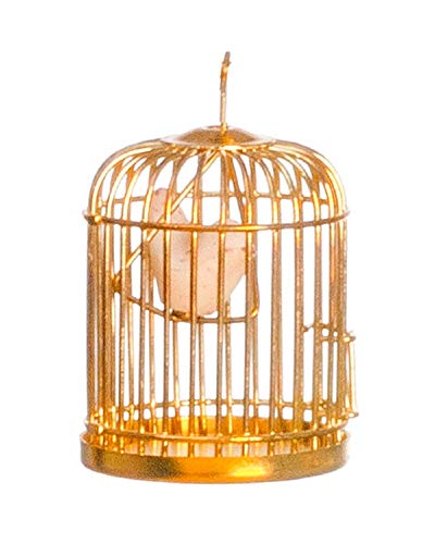 Town Square Miniatures Dolls House Miniature Pet Accessory Bird In Brass Metal Cage