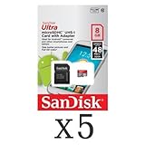 SanDisk Ultra 8GB UHI-I/Class 10 Micro SDHC Memory Card Up To 48MB/s With Adapter- SDSDQUAN-008G-G4A (Pack of 5)
