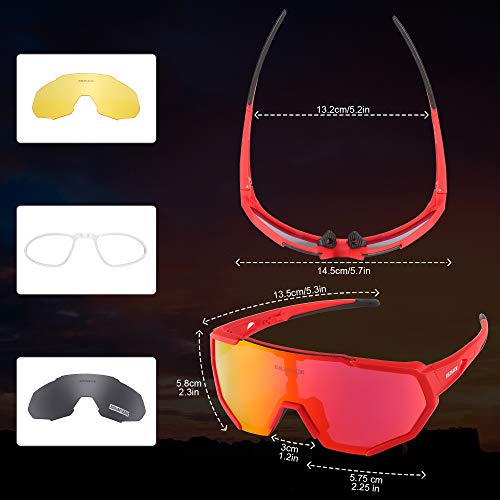 Polarized sports sunglasses, motorcycle riding glasses, 3 interchangeable lenses (red) - Thumbnail 2