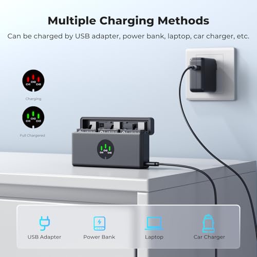 K&F Concept 3-Pack Action 6 Battery with Upgraded OSMO Action 5 Pro Battery Charger Compatible with DJI OSMO Action 6, Action 5 Pro, Action 4, Action 3, OSMO 360 Cameras