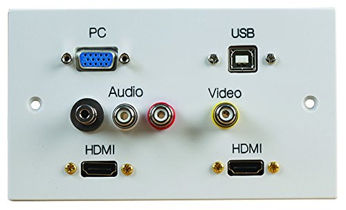PRO SIGNAL 2 Gang Multimedia Wall Plate – 2x HDMI, VGA, USB-B, RCA Phono & Composite Video Sockets – Plug & Play AV Faceplate, White – PELR0104